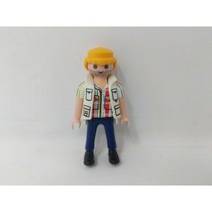 1992 Geobra Playmobil Male Figure Blonde Beard‎ White Vest Plaid shirt VTG